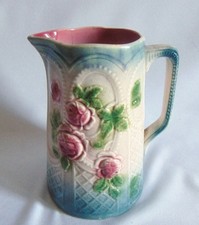 PICHET A EAU FAIENCE ST CLEMENT BARBOTINE DECOR DE ROSES