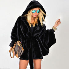 Women's 100% Real Mink Fur Coat Hooded Winter Fashion Belted Poncho Cape Jackets
