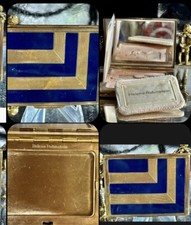 Vtg HELENA RUBINSTEIN COBILT BLUE ENAMEL GOLD ART DECO POWDER COMPACT CASE RARE