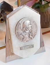 1930 FRANCE Art Deco - Antique Joan of Arc Medal on White Marble/Metal