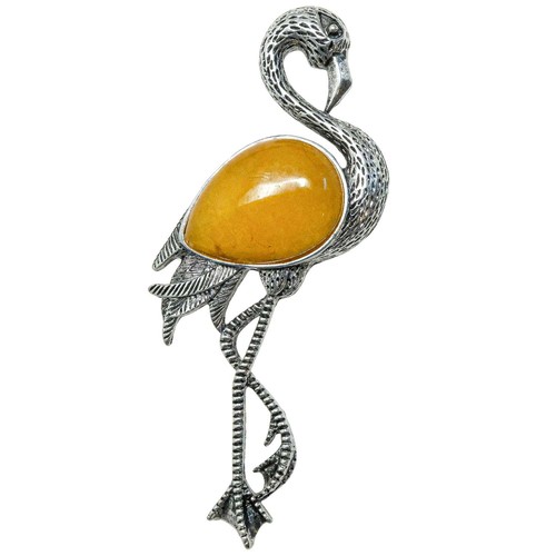 Broche flamant rose avec jade