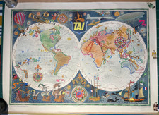 Antique Original Poster 1950s Planisphere Aviation TAI Luc Marie BAYLE