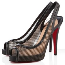Christian Louboutin Black Fishnet Canne A Peche Slingback Sand…