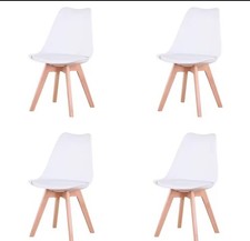 4 Chaises Médiévale Salle A Manger Nordique Bois D Hêtre Blanche Rembourrées