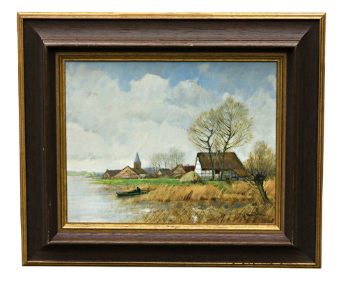Tableau huile signé paysage - huile,