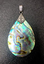 Ancien Grand Pendentif  Nacre De Coquillage Monté Sur Argent Massif.