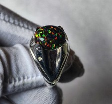 bague homme pierre opale noire feu éthiopien naturel bague