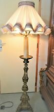 -LAMPADAIRE GRAND BOUGEOIR PIQUE CIERGE D'EGLISE XIX BRONZE BEL  ABAT JOUR TISSU