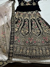 New Designer 3 Pc Lehenga  Choli Velvet With Tissu Dupatta All Over Design .