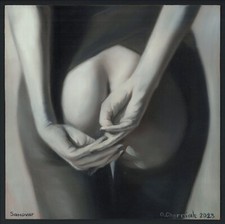 Woman buttocks oil on panel isorel 2023 black and white painting
