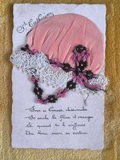 Carte ancienne Sainte-Catherine Rétro Vintage Avec Bonnet Brodé