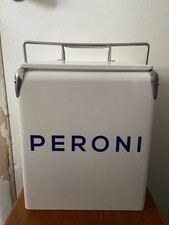 RARE Vintage PERONI BEER Ice Chest White Picnic Cooler Metal With Bottle Opener