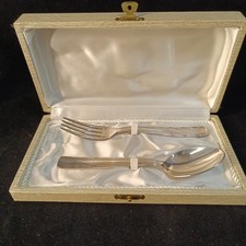 Couverts De Baptême En Métal Argenté Coffret. Non Personnalisés.