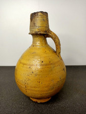 Antique 19th Century Yellow Varnished Terracotta Small Jar.