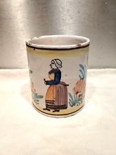 ANTIQUE QUIMPER POPULAIRE FAIENCE MUG 19TH CENTURY