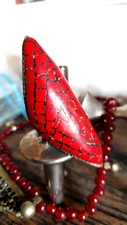 ? UNIQUE Solid Silver & Inlaid Carnelian Mosaic Ring ? Size: T61 RARE