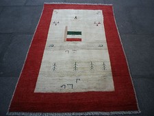 Vintage Nomades Main Fabriqué Oriental Gabbe Rouge Crème Laine Tapis 152x102cm
