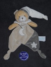 🍀Doudou Plat Ours BABYNAT BN0138 Beige Gris Lune Etoile Blanc Luminescent