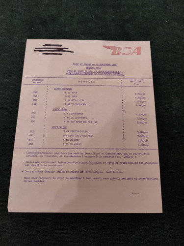 Moto bsa tarif 1965 - moto,
