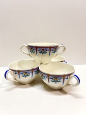 Vintage Keramis Boch Freres (4) Double Handled Cups Belgium Art Deco Floral 