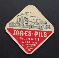 Antique MAES PILS WARLOOS ANTWERP beer coaster beer mug 2 