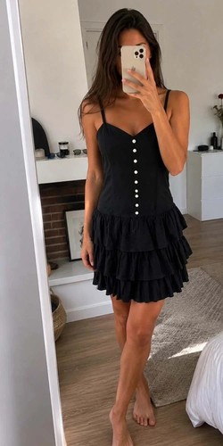 Robe hexagone noire - robe, volants