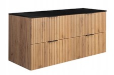 Meuble sous-lavabo suspendu FLOW 120 cm façade rainurée chêne mit plateau