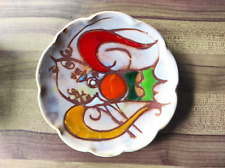 Vallauris M.C. Style Enamel Bird Decor Decor Plate Trains