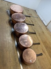 series of 5 copper pans. old utensils lot vintage ref no.13