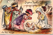 22910 postcard illustrator Germaine Bouret "M.D Paris" Merry Christmas - the Mage Kings