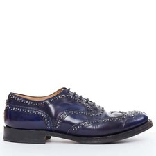 CHURCH'S blue leather silver studded lace up brogue shoes UK9 EU43