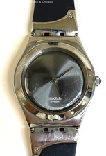 Swatch Irony Swiss Gray Dial Stainless Steel Black Rubber Band Watch 50.6g