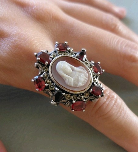 Bague argent camée coquille - bague,