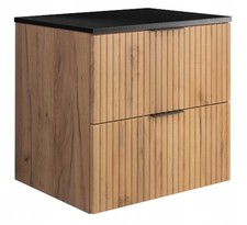 Meuble sous-lavabo suspendu FLOW 60 cm façade rainurée chêne avec plateau