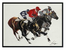 Course de Chevaux - 53x73cm Peinture À L'Huile Peint à la Main Toile Cadre Déco