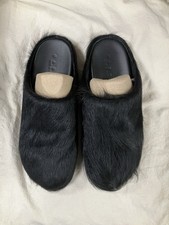 Marni Black Long Hair Calfskin Fussbett  Sabot Size 45, US size 12 