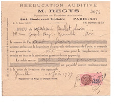 GRENOBLE (38) HEARING REHABILITATION / EAR PROSTHESES "M. REGYS" in 1939