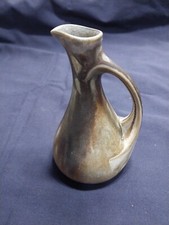 Vintage Denbac France tan Drip and Marble Glaze Pottery Ewer Vase #124