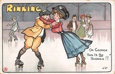 Old postcard illustrator / rinking / skating / roller skating No. 1