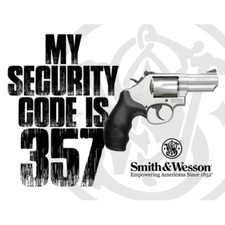PLAQUE PUBLICITAIRE SMITH & WESSON -MY SECURITY CODE IS 357 MAGNUM -   40X30 CM