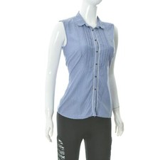 Gaastra Women's Vest Lace Trim Pintuck Sleeveless Shirt Tank Striped Blue Small