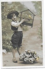beautiful old postcard postcards little boy with bird cage 