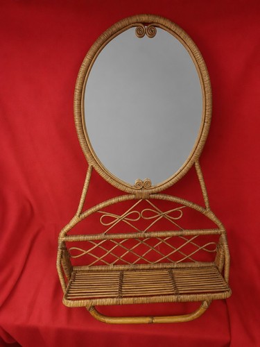 Miroir mural vintage - , rotin