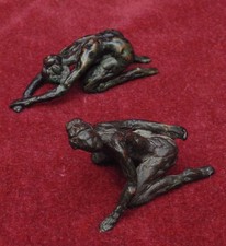 rare gorgeous 2 bronze patinated woman nude style E degas signed & no. P LAROCHE
