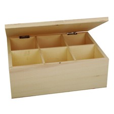 BOITE CASIER DE RANGEMENT A 6 COMPARTIMENTS EN BOIS BRUT 21x16x8cm