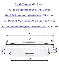 1 hub cap hub cap without logo-outer 60.0 inner 56.0 mm-new