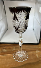 Val St Lambert Crystal Wine Glass Dark Maroon Cut to Clear Snowflake Base 8.25"
