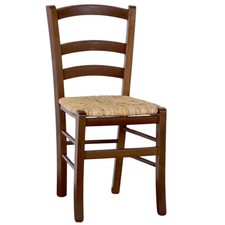 Chaise Venezia En Bois Massif Avec Assise En Paille De Riz Teinte Noyer Foncé