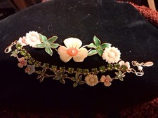 ...PILGRIM DANISH DESIGN...Gold Tone, Crystals, Enamel Flower Panels Bracelet...