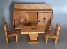 Vintage 50's Wooden Miniature Doll Living Room Buffet Table & 2 Chairs